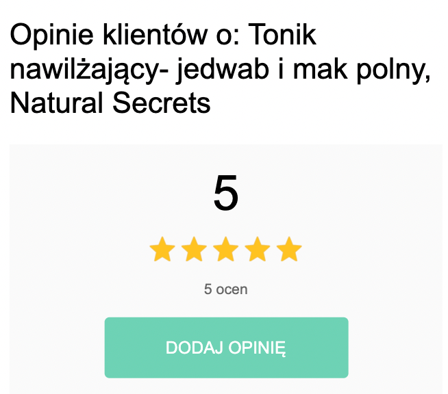 Opinie klientów o: Tonik nawilżający- jedwab i mak polny, Natural Secrets